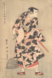 芝居『浮世塚飛翼』より不破番左衛門役の三代目市川八百蔵、1774年。