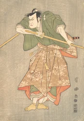 緑と桃色の法衣を着た俳優の片岡仁左衛門 ..., ca. 1790年から1825年。