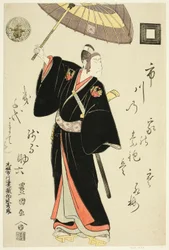 1799年3月、中村座で上演された舞台『近江伊達のねびき』で助六役を演じた六代目市川團十郎。
