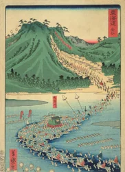 金谷、東海道高速道路、1863年（色木版画）