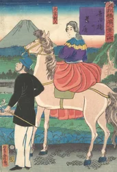 たそがれ、吉田橋に向かって雁を飛ばす様子、1861年1月。