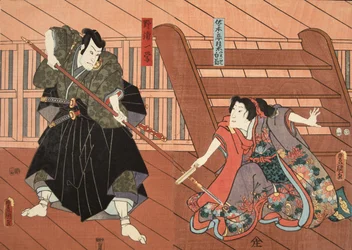 紫渋福（b。978）による 『源氏物語』の場面c。 1860（カラー木版画）