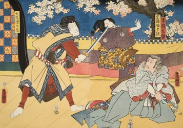 紫渋福（b。978）による 『源氏物語』の場面c。 1860（カラー木版画）