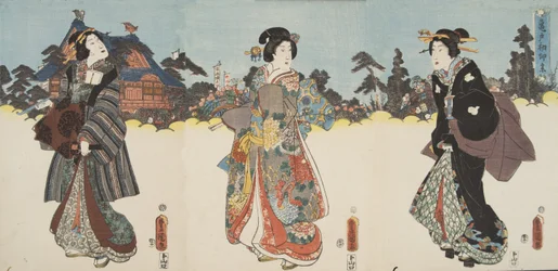 紫渋福（b。978）による 『源氏物語』の場面c。 1860（カラー木版画）
