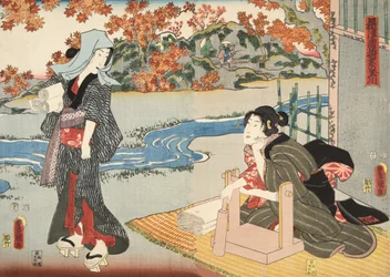 紫渋福（b。978）による 『源氏物語』の場面c。 1860（カラー木版画）