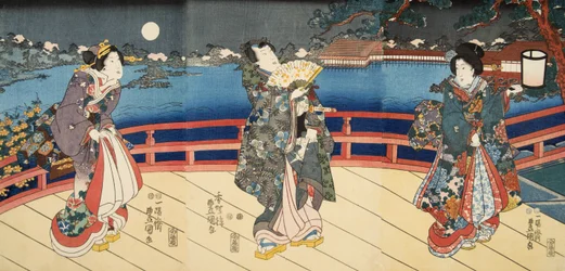 紫渋福（b。978）による 『源氏物語』の場面c。 1860（カラー木版画）