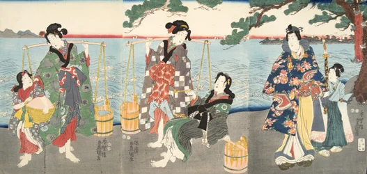 紫渋福（b。978）による 『源氏物語』の場面c。 1860（カラー木版画）
