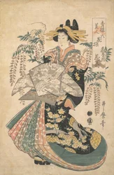 藤を背景に花魁。