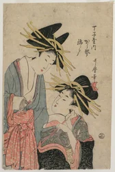 花魁道中の唐琴と丁子屋の錦戸、1800年代後半。