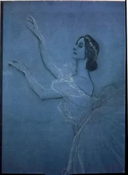 La ballerine Anna Pavlova (1882-1931) dans le ballet les ""Sylphides"" de Frederic Chopin (1810-1849) (detail). Oeuvre de Valentin Alexandrovich Serov (1865-1911), tempera et craie sur toile   1322971   ja       japanese Successfully Translated  Original: 