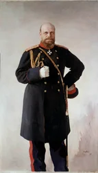ロシア皇帝アレクサンドル3世(1845-1895)の足元の肖像 ヴァレンティン・セロフ(1865-1911)の絵画 1895年 St.Chateau De Peterhof - ロシア皇帝アレクサンドル3世(1845-1895)の全身像。ヴァレンティン・セロフ（1865-1911）による絵画