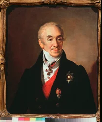 セルゲイ・クシニコフの肖像 (1767-1839)、ロシアの政治家 - セルゲイ・クシニコフの肖像 - Vasili Andreyevich Tropinin (Vassili Tropinin) (1776-1857) による絵画、キャンバスに油彩