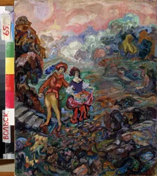 おとぎ話。 Vasili Dmitrievich Millioti（1875-1943）による絵画、木に油彩