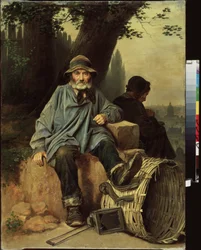 パリ（フランス）の蚤の市。 Vasili（Vasili）Grigoryevich Perov（1834-1882）による絵画、キャンバスに油彩