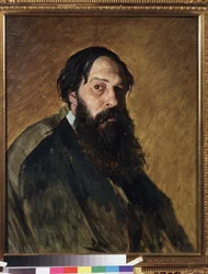アーティスト アレクセイ サヴラソフ (サヴラソフ) (1830-1897) の肖像画。 Vasili (Vasili) Grigoryevich Perov (1834-1882) による絵画、キャンバスに油彩。 19世紀のロシア美術。 国立トレチャコフ美術館、モスクワ。