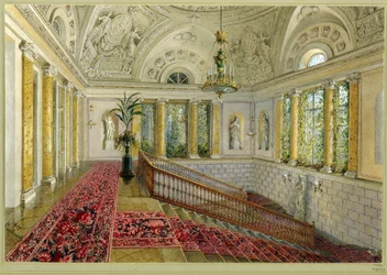 宮殿の階段。 Vasily Semyonovich Sadovnikov (1800-1879) の作品、紙に水彩