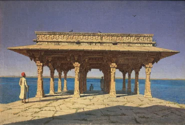 インド、ラジャスタン州のジャイプール湖地区の夜、1874年