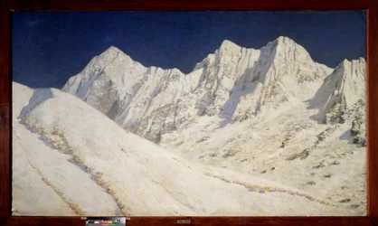 インド、ヒマラヤの雪 (インド、ヒマラヤの雪) - Vasili Vasilyevich Vereshchagin (Vassili Vereshchagin) (1842-1904) による絵画、キャンバスに油彩
