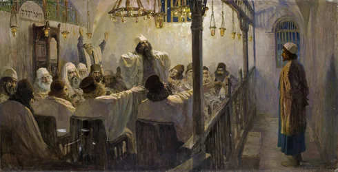 Il est coupable de la mort - 彼は死の罪を犯している!- Polenov, Vasili Dmitrievich (1844-1927) - 1906 - 油彩・キャンバス - 113x220 - 個人蔵 (1890年代後半から1900年代にかけて画家が完成させた一連の絵画「キリストの生涯」の一部)