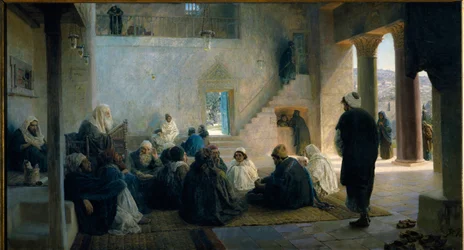 律法学者の中のキリスト. Vasili Dmitrievich Polenov（1844-1927）による絵画、キャンバスに油彩