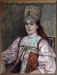 Portrait de Natalia Fyodorovna Matveyeva - Peinture de Vasilli Ivanovich Sourikov (Vasily Surikov ou Vassili Surikow) (1848- 1916), huile sur toile (69x58 cm) 1908 - ナタリア・フョードロヴナ・マトヴェイエヴァの肖像、ヴァシリー・イワノビッチ・スリコフによるキャンバスに油彩