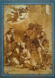 聖セシールの死 Ventura di Arcangelo Salimbeni dit Bevilacqua (1568-1613) によるサンタ・チェチーリア（ピサ）のための茶色のインクによる準備画 Sun.0.25×0.17m。パリ、ルーヴル美術館