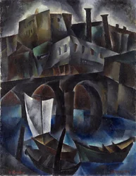 Vue de Tiflis (ou Tbilissi, Georgie) - View of Tiflis 絵画：Vera Rockline (Rokhlina) (1896-1934) 油彩・キャンバス 1919-1920 Dim 97,5x75,5 cm プライベート・コレクション