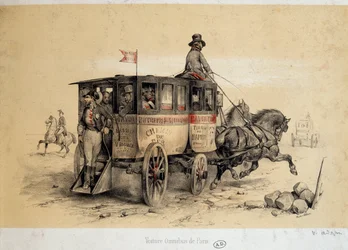 パリのオムニバス・カー - アダムによるリトグラフ、1840年頃