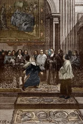 Affaire des possedes de Loudun (demons de Loudun) 1630 年頃: 「シノンの司祭、Pierre Barre によるウルスリン修道院の憑依された母親の悪魔祓い、Loudu の憑依の図解