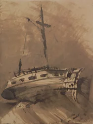 荒れた海の船、1864年