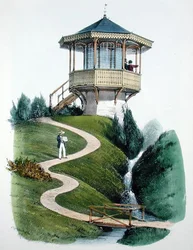 モンティニーのベルヴェデーレ（1855年頃出版の「シャンペトルの住居」より）（クロモリトグラフ