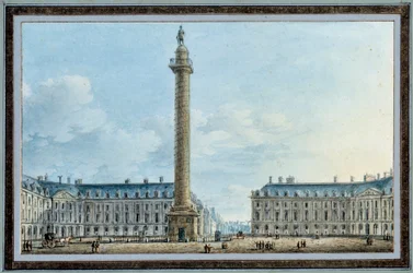 パリのヴァンドーム広場にある鐘楼の眺め ヴィクトル・ジャン・ニコレ（1754-1828）による水彩画 1810年頃 日の丸0,67x0,12 m マルメゾン、ミュゼ・デュ・シャトー