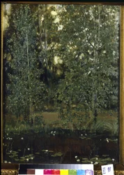 Akhtyrka (または Okhtyrka、ウクライナ) の池。 Viktor Mikhaylovich Vasnetsov (1848-1926) の絵画、キャンバスに油彩
