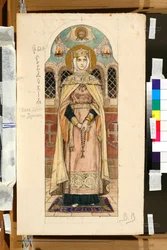 スーズダリのエウドキシア・ディミトリエフナの肖像 (1407 年頃に死亡) (キエフの聖ウラジーミル大聖堂のフレスコ画の習作) - ヴィクトル・ミハイロヴィッチ・ヴァスネツォフ (1848-1926) 作
