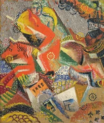 1920年の赤い騎士の構図（油彩とホイル）