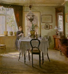 ダイニングルームの日光、1889年