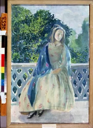 ""Jeune fille au balcon"" Peinture de Viktor (Victor) Elpidiforovich Borisov-Musatov (Borisov Musatov) (1870-1905) 1900 State A. Radishchev Art Museum Saratov