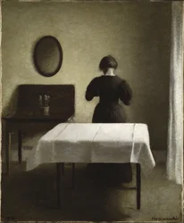 ハマースホイ、ヴィルヘルム（1864-1916）の「Interieur - 内装」。油彩・キャンバス