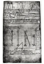 Ms.Fr.19093 fol.20v塔の高さを測定する建築、アーチ、人間の幾何学的図形（ファクシミリコピー）