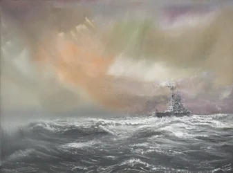 ビスマルクがプリンツオイゲンに0959hrs 24051941、2007を通知（Oil on Canvas）