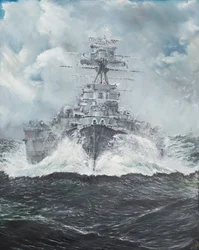 HMSフードは1941年5月23日、ビスマルクに向かいます（2014年5月23日、油彩、キャンバス）。
