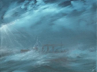 海上で嵐に見舞われるアメリカの駆逐艦 1917年 2019年