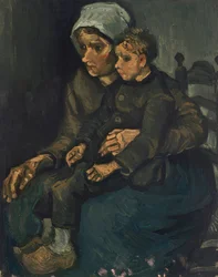 膝の上に子供を乗せた農民の女性、1885年。