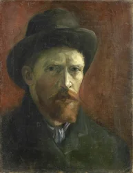 フェルトの帽子をかぶった自画像 パー・ゴッホ、フィンセント、ファン（1853-1890）。キャンバスに油彩、サイズ：41,5x32,5
