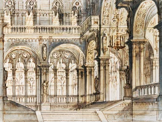 Set design by Francesco Bagnara for third scene of Capuleti and Montecchi, opera by Vincenzo Bellini (1801-1835), performed at La Fenice Theatre in Venice   1462273   ja       japanese Successfully Translated  Original: Animals Firebird_5 Translat: Animals
