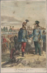 1849年10月2日、野戦司令官ヤコブ・ユリウス・フォン・ハイナウにコマロム要塞を明け渡す将軍ギョルグ・クラプカ