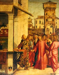 A vocação de São Mateus por Cristo, de Vittore Carpaccio (ca 1465-1525 ou 1526). Escola de San Giorgio degli Schiavoni, Veneza.