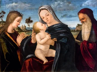 聖母子と聖カタリナと聖ジェローム 1503年頃（木・油彩）