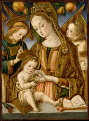 マドンナと二人の天使の子供、ca。 1481-82。