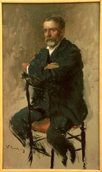 ヴィットリオ・マッテオ・コルコス（1859-1933）によるイタリア人作家レナート・フチーニの肖像、厚紙に油彩、23x14 cm